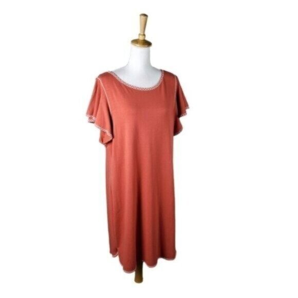 Max Studio Flutter Sleeve Embroidered Shift Dress Terra Cotta Red Size XL - Picture 1 of 9